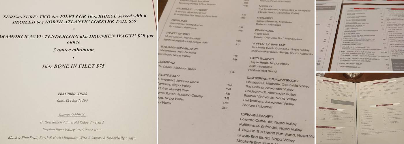 DC Prime Steaks Menu