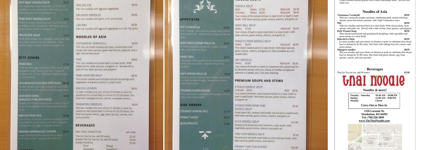 Thai Noodle Menu