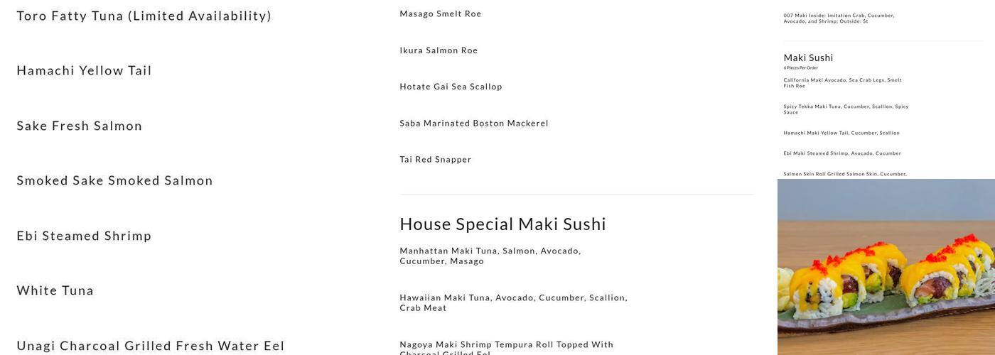 Nagoya Sushi Bar and Japanese Steak House Menu