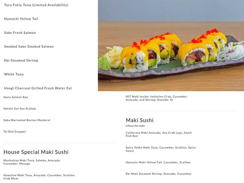 Nagoya Sushi Bar and Japanese Steak House Menu