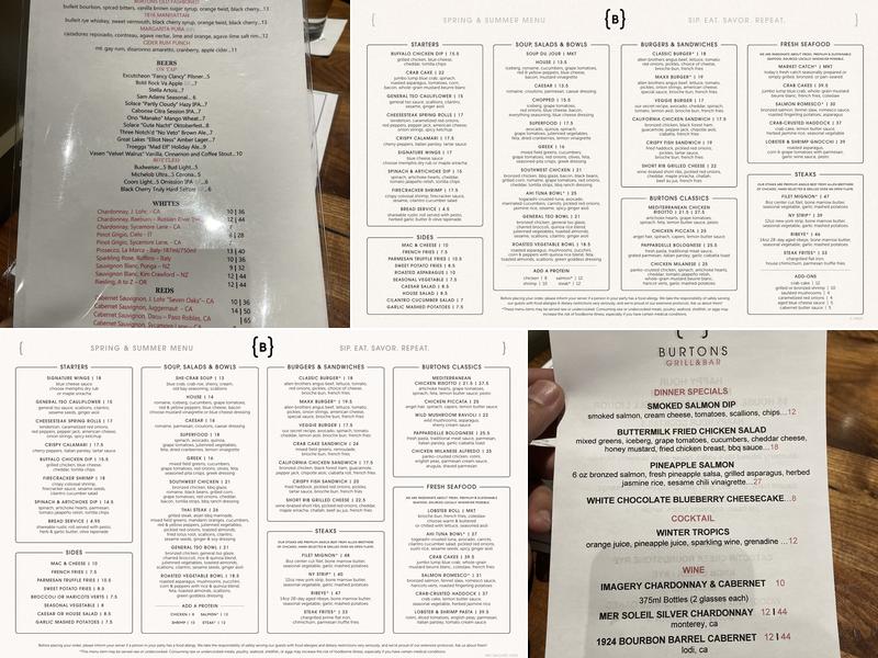 Burtons Grill & Bar Menu