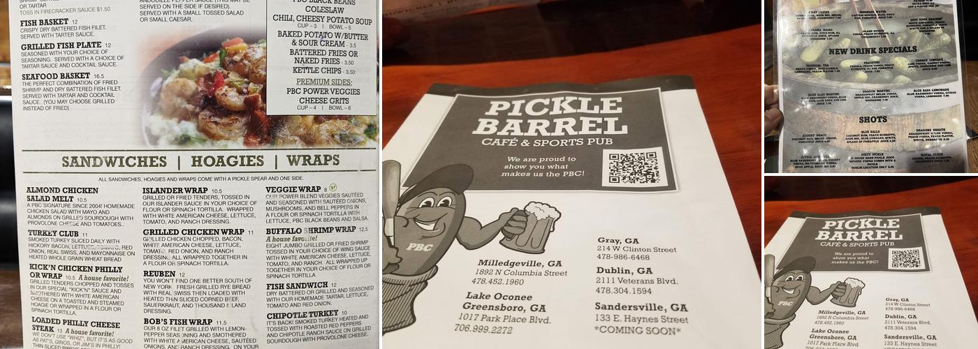 Pickle Barrel Cafe & Sports Pub - Dublin Menu