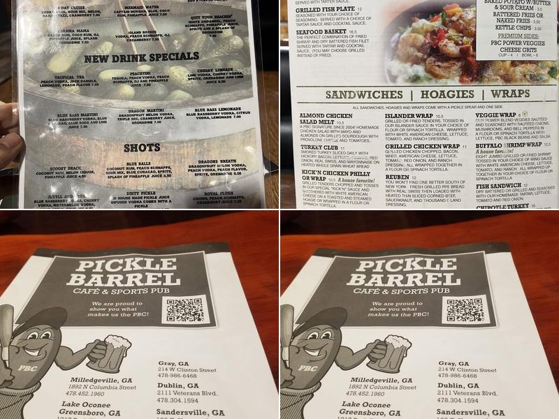Pickle Barrel Cafe & Sports Pub - Dublin Menu