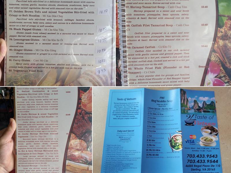 Taste of Vietnam Restaurant Menu