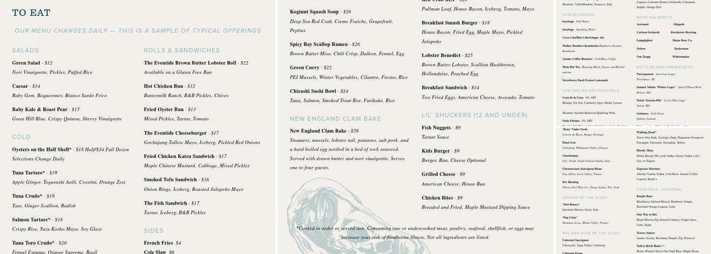 Eventide Oyster Co. Menu