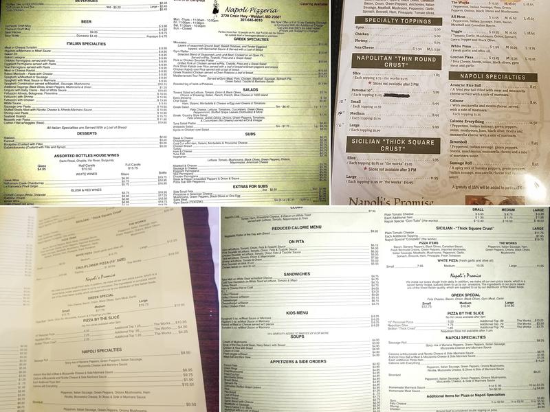 Napoli's Pizzeria Menu