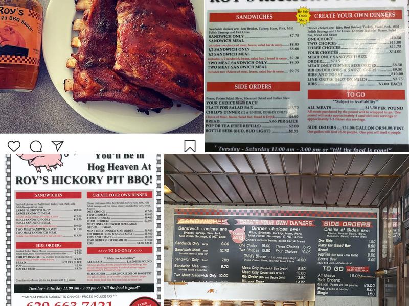 Roy's Hickory Pit BBQ Menu