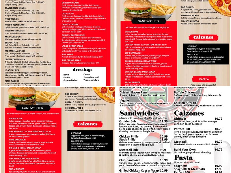 AJ's at The Alley Hutchinson Menu