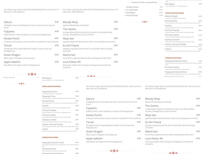 Sakura Japanese Steak, Seafood House & Sushi Bar Menu