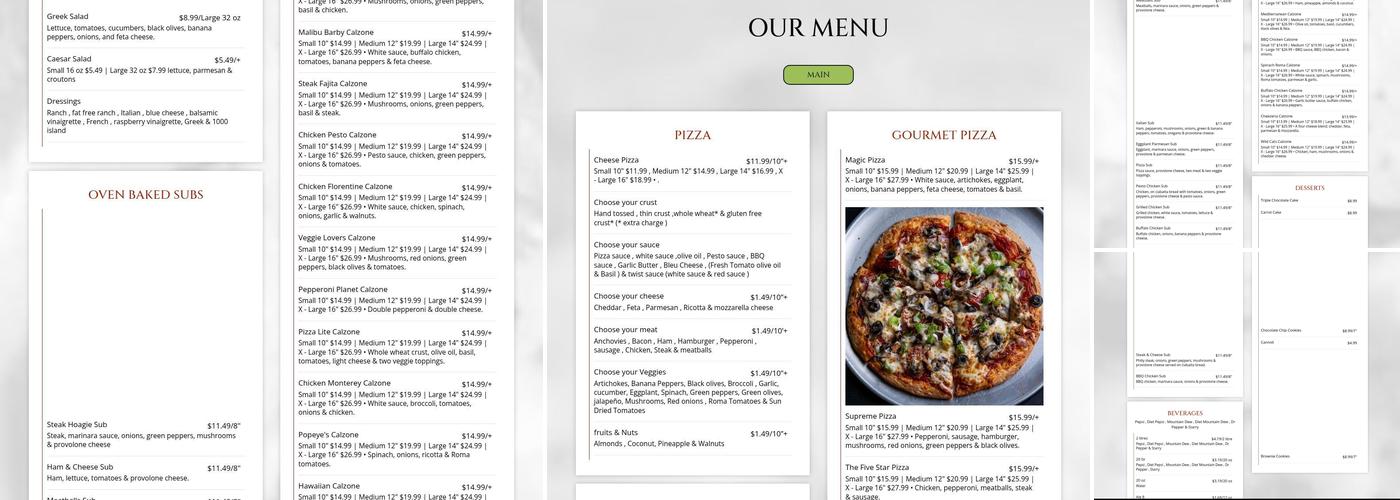 West Coast Gourmet Pizza Menu
