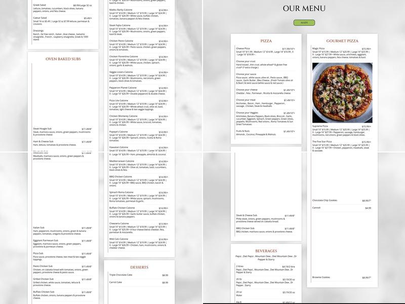 West Coast Gourmet Pizza Menu