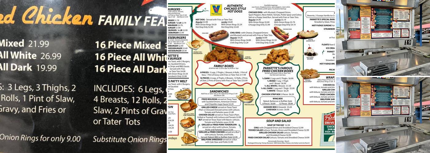 Historic Parkette Drive Inn Sign Menu
