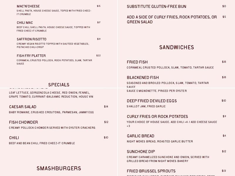 The East Ender Menu