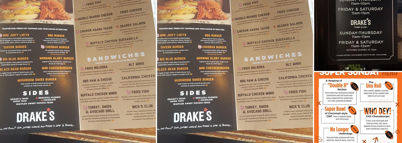 Drake's Lexington Menu