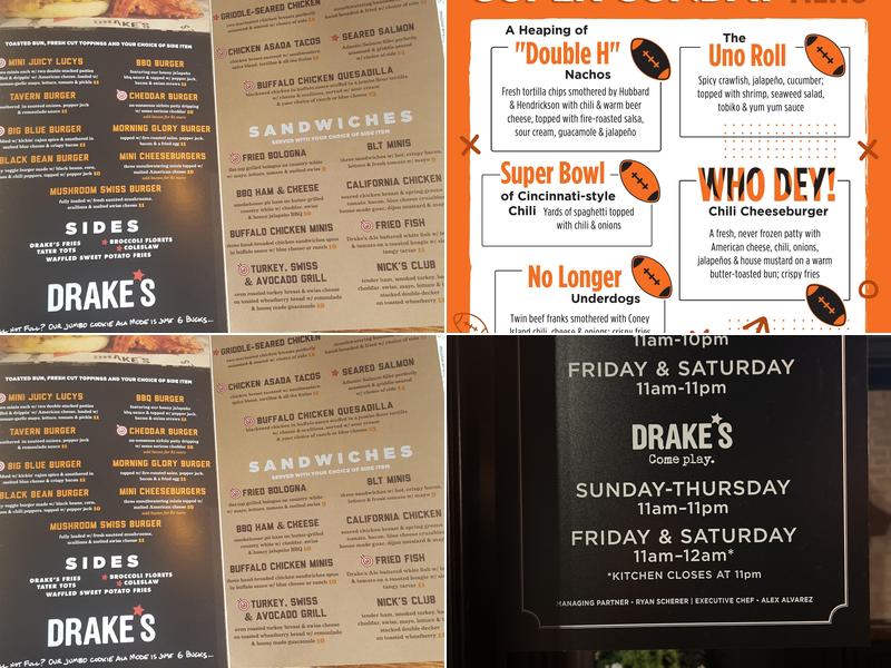 Drake's Lexington Menu