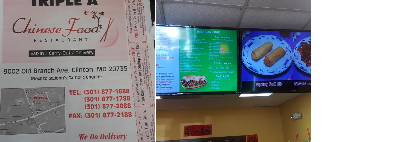 Triple A Chinese Food Restaurant Menu