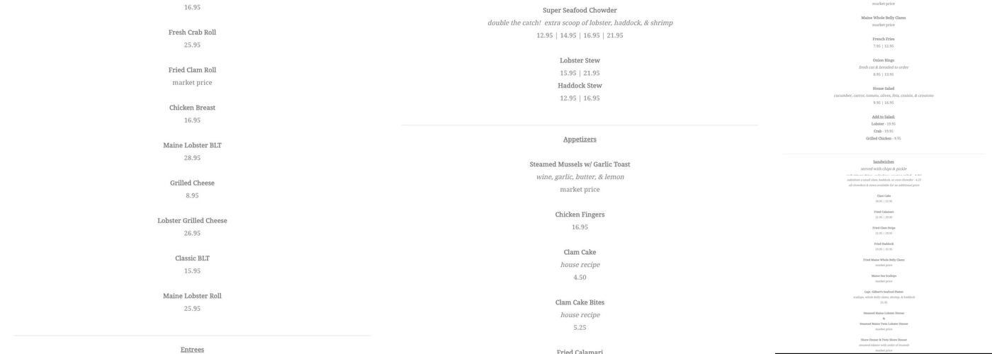 Gilbert's Chowder House II Menu