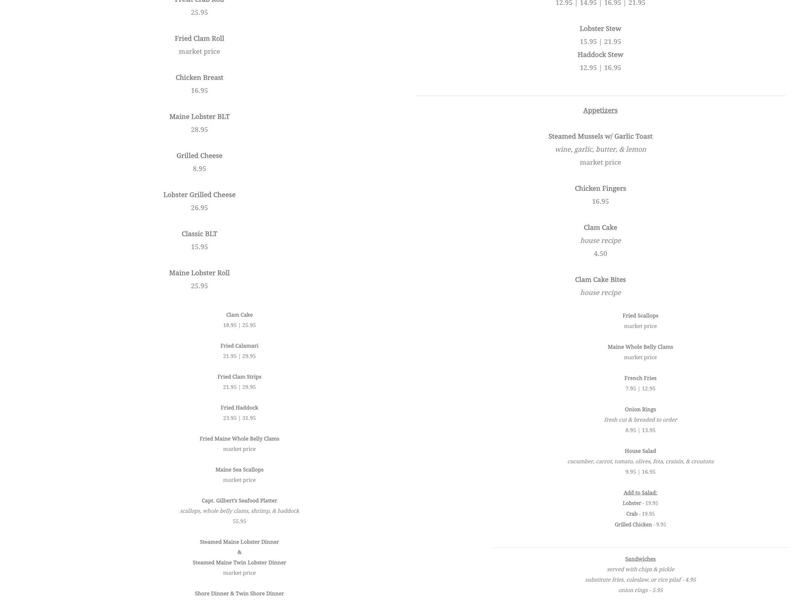 Gilbert's Chowder House II Menu