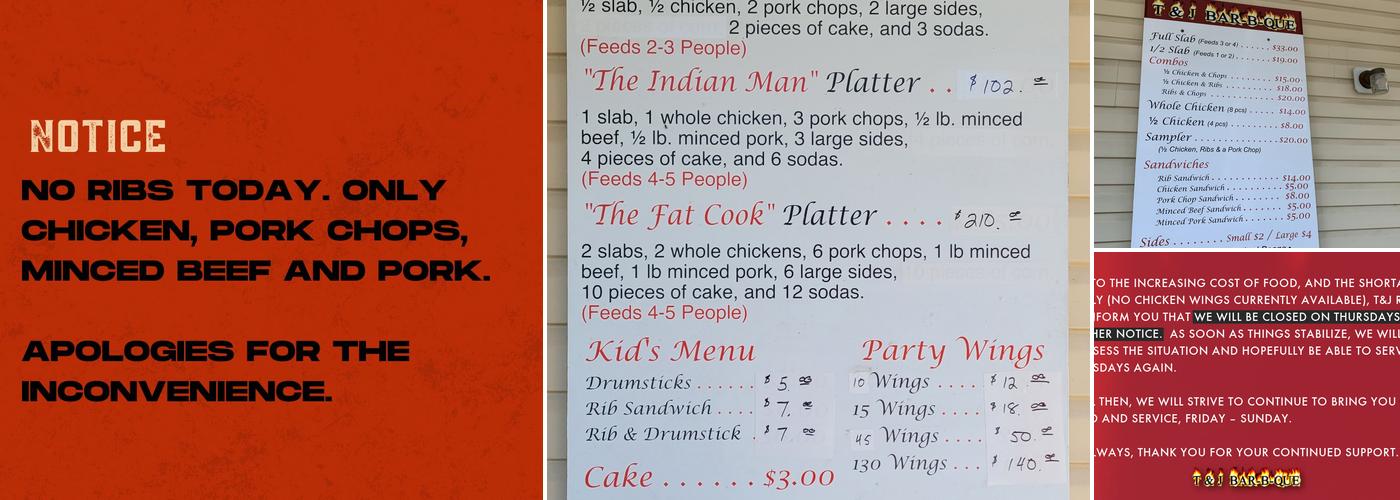 T and J Barbeque Pit 2nd Generation Menu