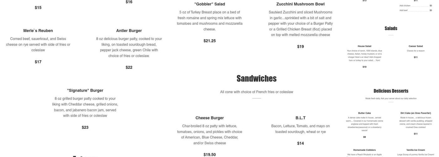 Antlers Cafe & Bar Menu