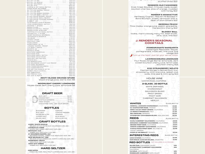 J. Render's Southern Table & Bar Menu