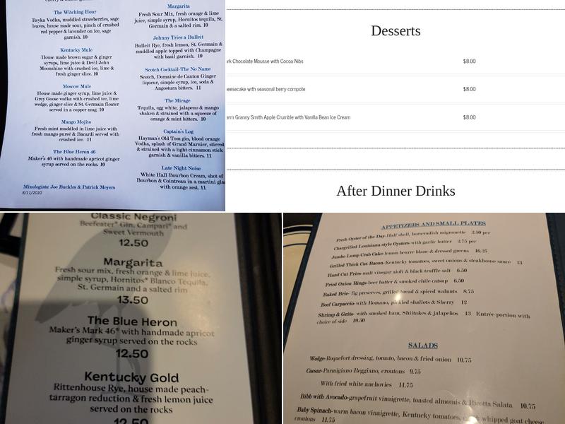 The Blue Heron Steakhouse Menu