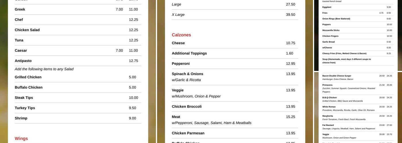 Victoria's Pizzeria Menu