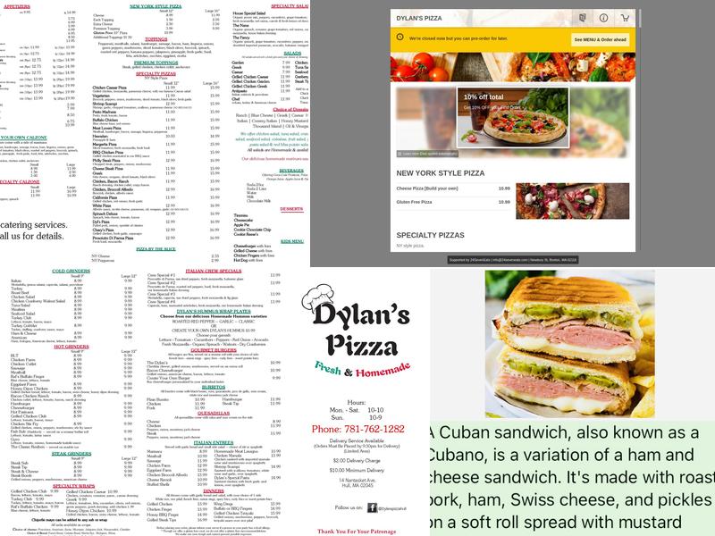 Dylan’s Pizza Menu
