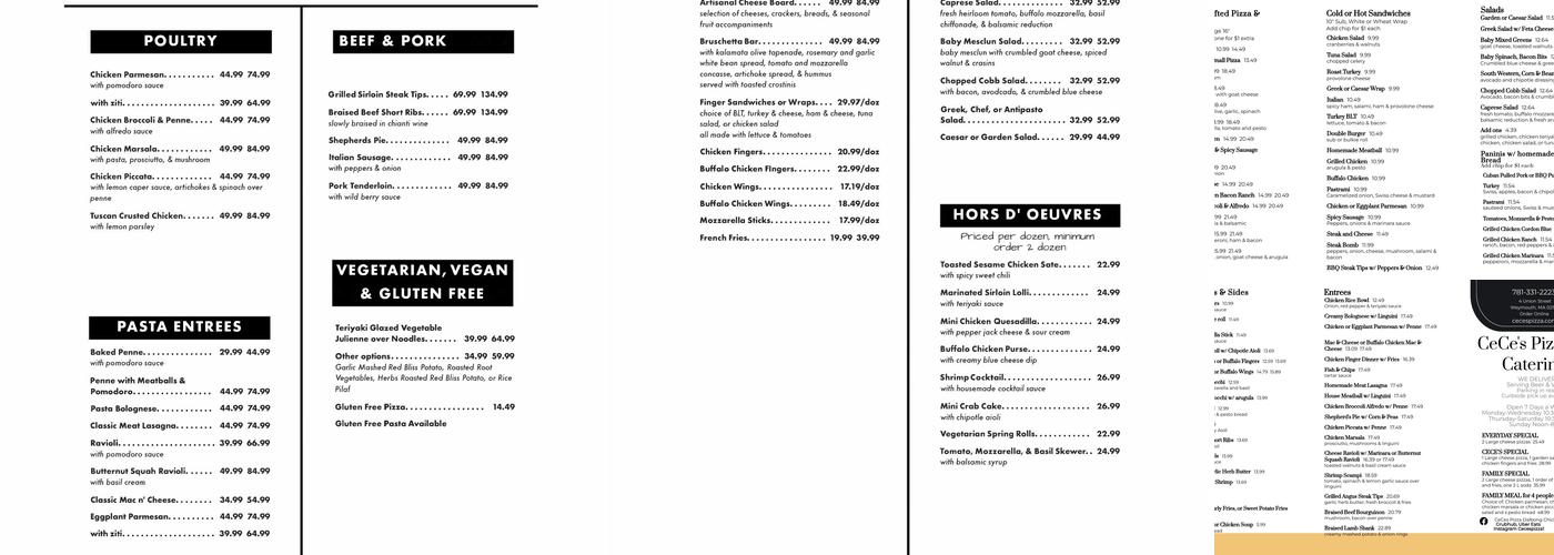 CeCe's Pizza and Catering Menu