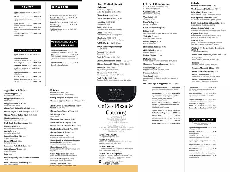 CeCe's Pizza and Catering Menu