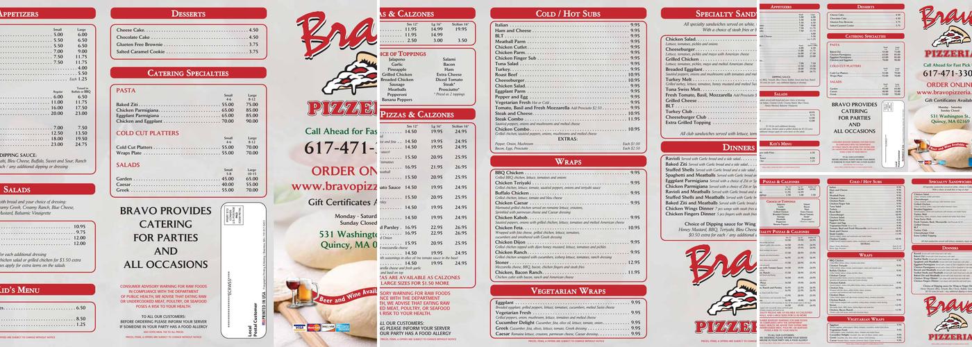 Bravo Pizzeria Menu