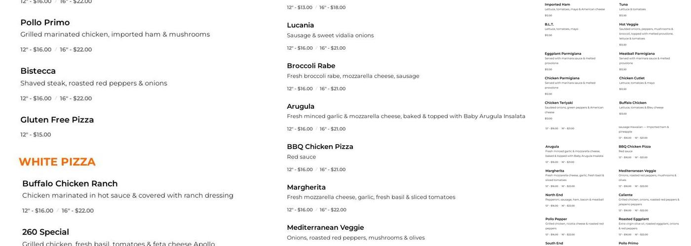 Pizzeria 260 Menu