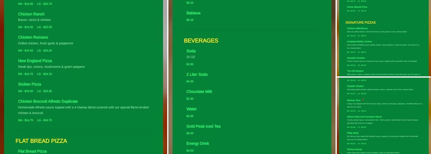 New England House of Pizza Menu