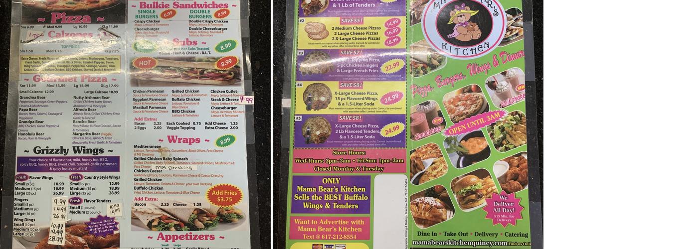 Mama Bear's Kitchen Menu