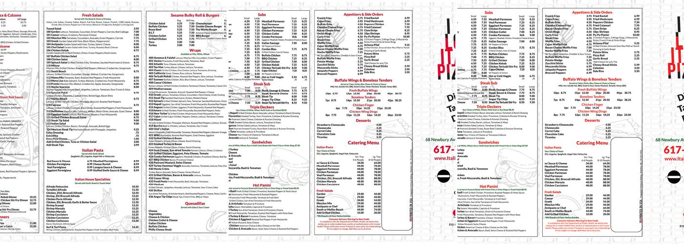 I Love Italian Pizza Menu