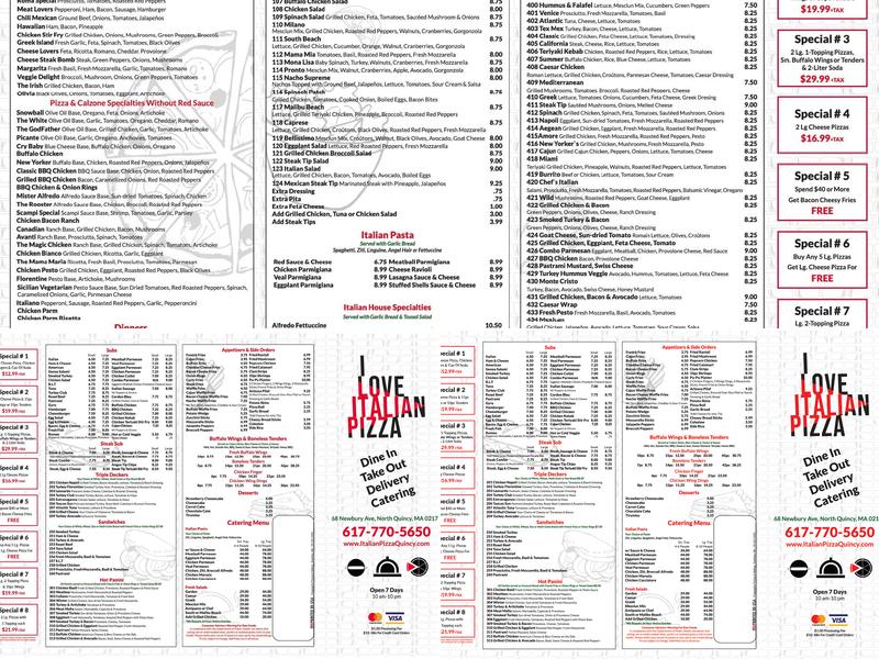 I Love Italian Pizza Menu