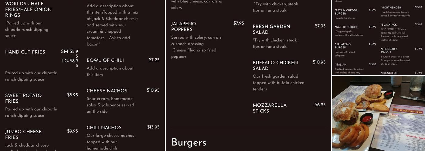 RF O'Sullivans Lynn Menu