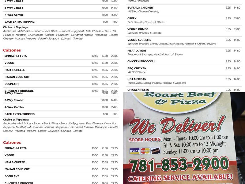 MAK's Roast Beef & Pizza Menu