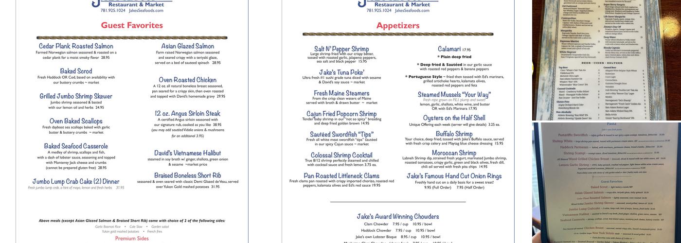 Jake's Seafood Restaurant Menu