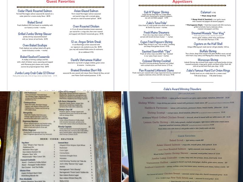 Jake's Seafood Restaurant Menu