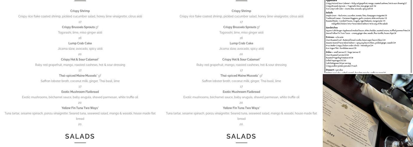 Square Cafe Hingham Menu