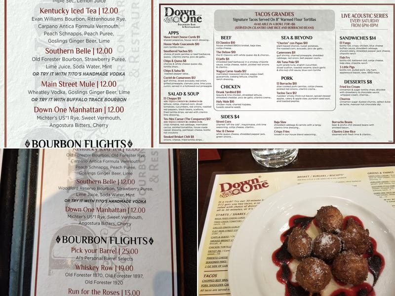 Down One Bourbon Bar Menu