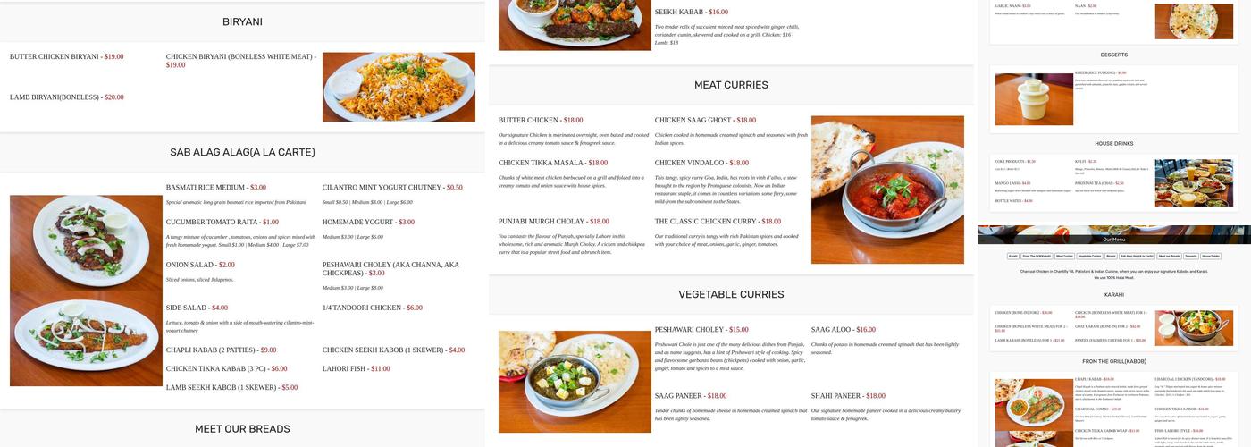 Charcoal Chicken - Pakistani & Indian Cuisine Menu