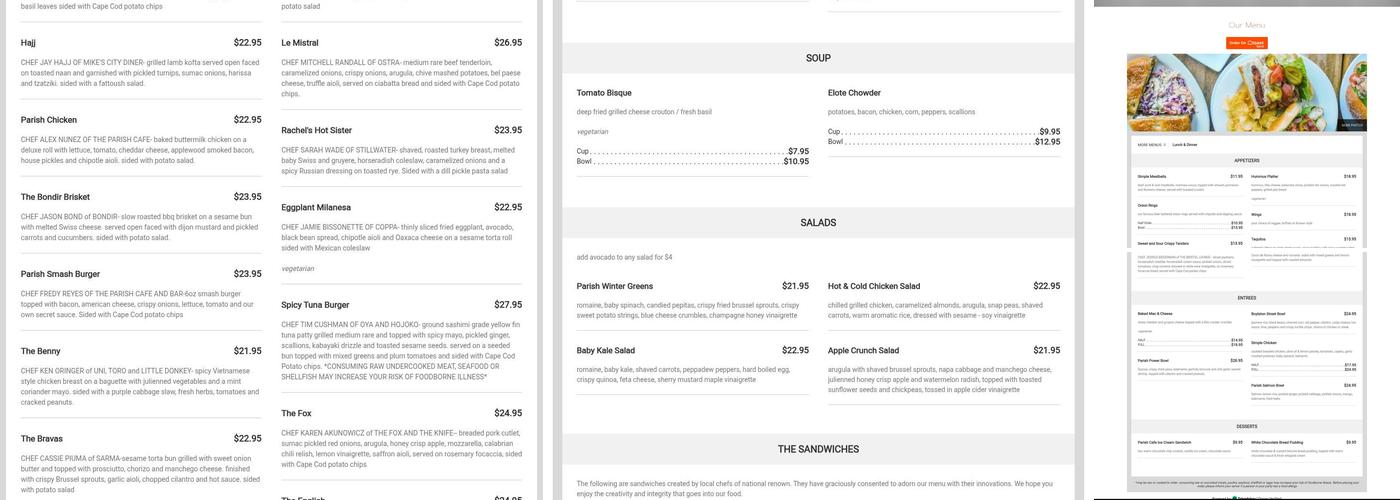 Parish Cafe & Bar Menu