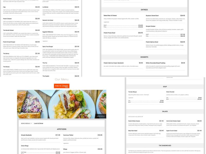 Parish Cafe & Bar Menu