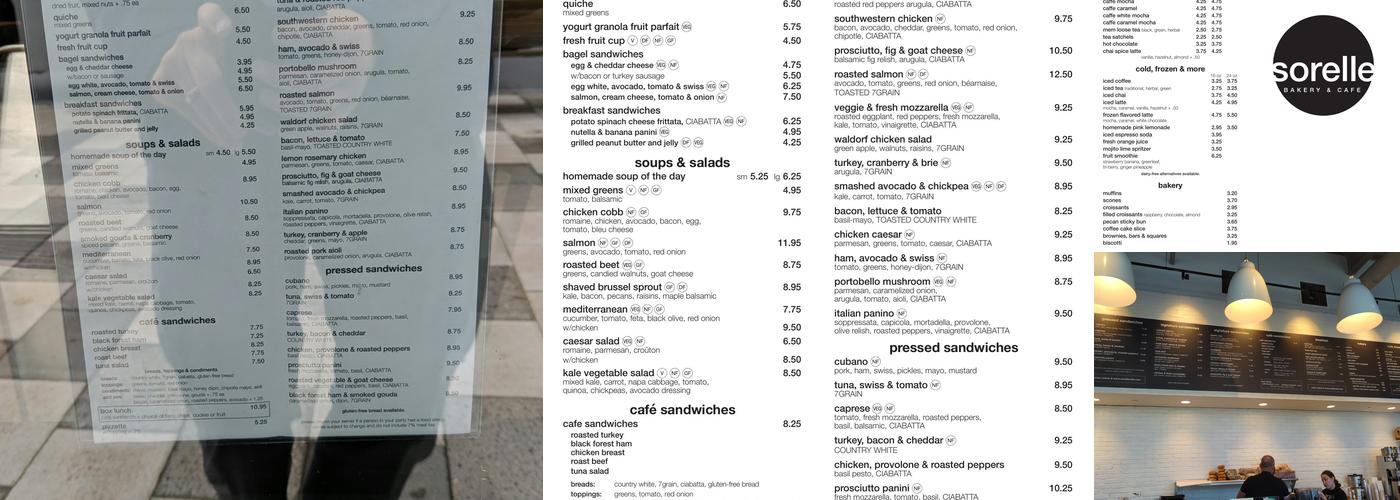Sorelle Bakery & Cafe Menu