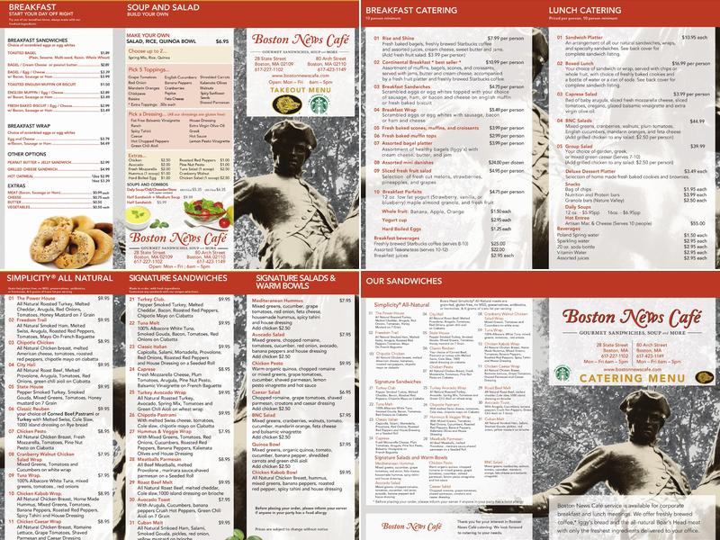 Boston News Café and Catering Menu