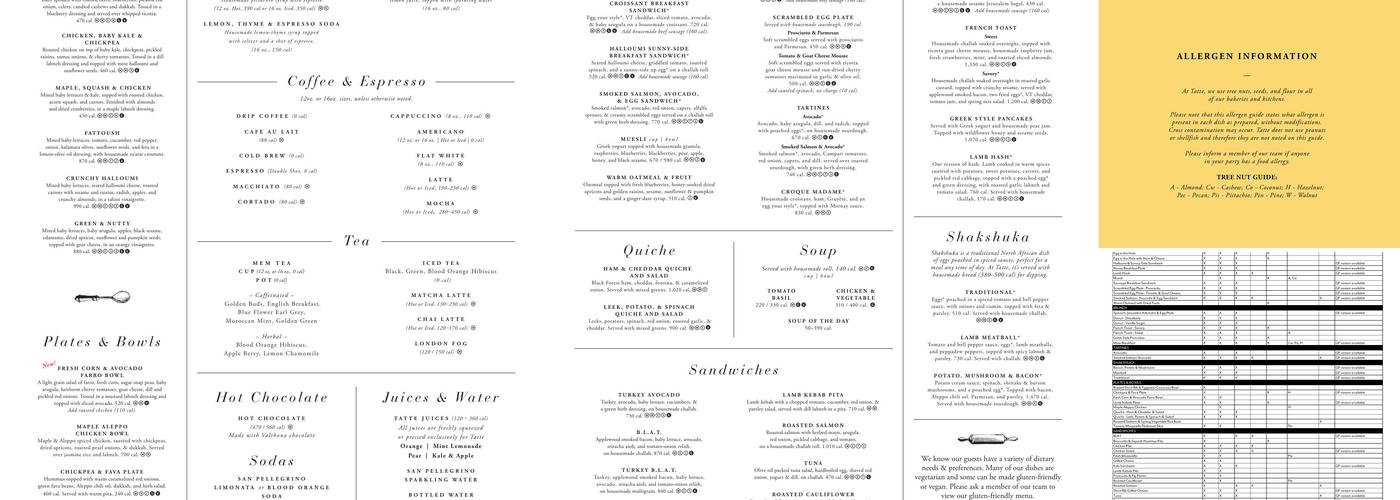 Tatte Bakery & Cafe | One Boston Place Menu