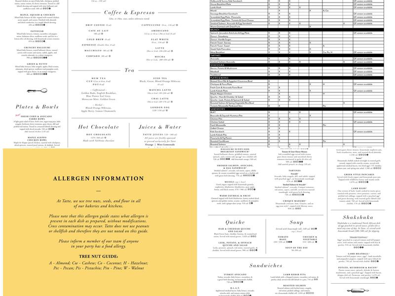 Tatte Bakery & Cafe | One Boston Place Menu