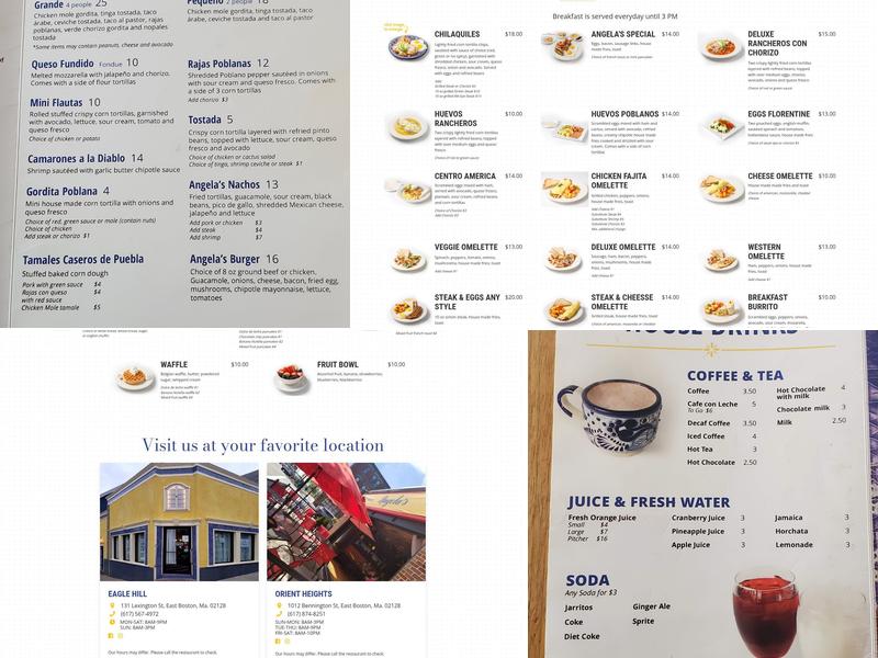 Angela's Cafe Eagle Hill Menu